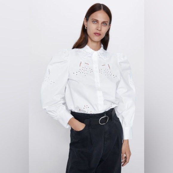 ZARA POPLIN SHIRT WITH EYELET EMBROIDERY SIZE M - Picture 3 of 14